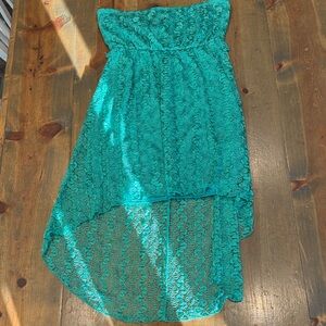 Y2K Elegant Teal Lace High-Low Skirt